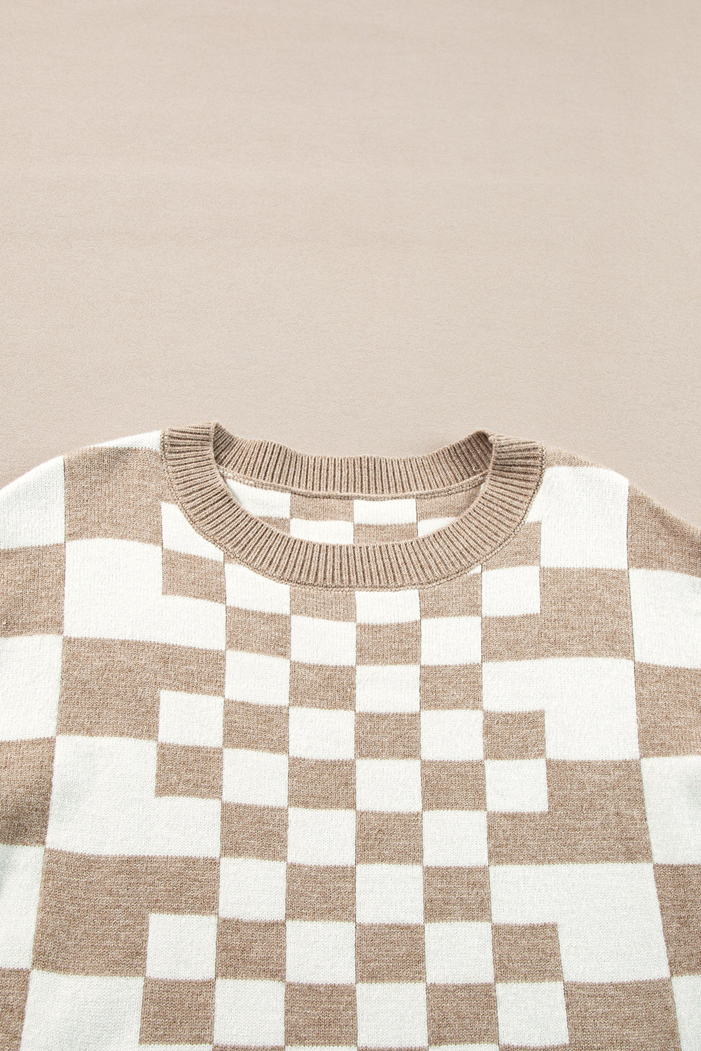 Black Checkered Drop Shoulder Round Neck Sweater 68e57351b864b2c8
