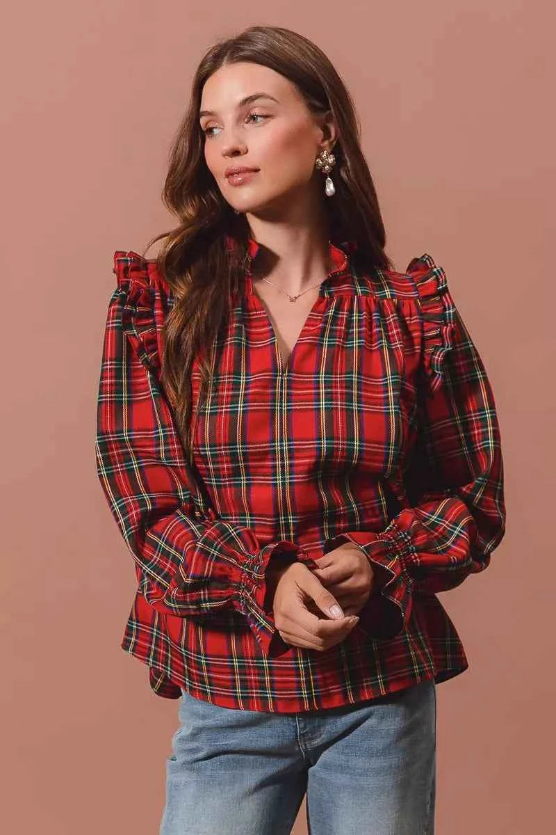 SO ME Christmas Checkered Plaid Smocked Blouse 68e6428e43914faba91b318cc1968d2b-Max-Origin