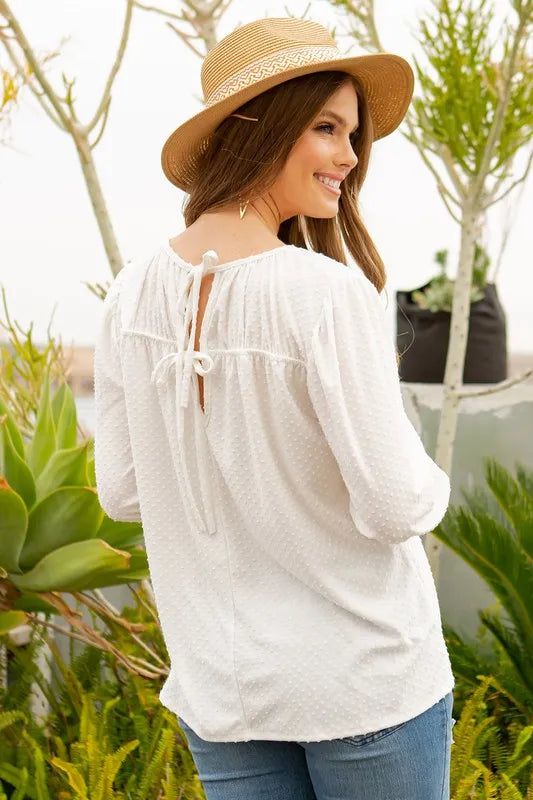 Celeste Full Size Puff Sleeve and Bow Detail Top Plus Size 68ec6afe-a305-4598-a0ce-6f30ec0185ed-Max