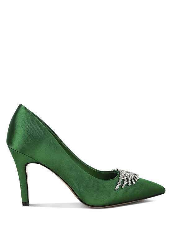 Rhodolia Diamante Brooch Detail Satin Pumps 68f82f0a-d350-419c-bae3-b01b4b27c8ec