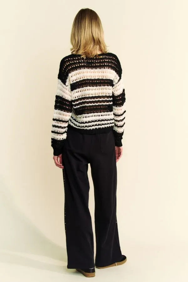 Davi & Dani Contrast Striped Crochet Drop Shoulder Knit Cover Up 69002de8-27fd-47df-936a-285353975d66-Max