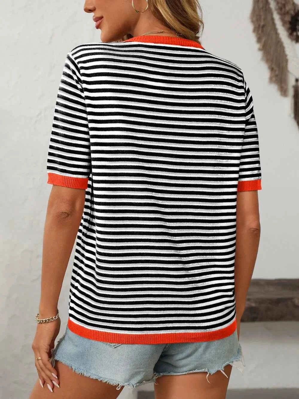 Mandy Striped Round Neck Half Sleeve Knit Top 69026279-bc8f-4889-a08a-3e394f11a980-Max