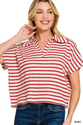 Zenana Striped Split Neck Collared Top RUBY 6903906997b643c08e0860f277501966-Max-Origin