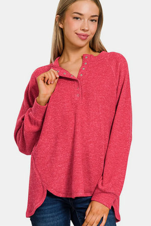 Full Size Brushed Melange Hacci High-Low Sweater Strawberry 690bd2cb-2a10-44bd-bda7-72c2f84f78d6-Max