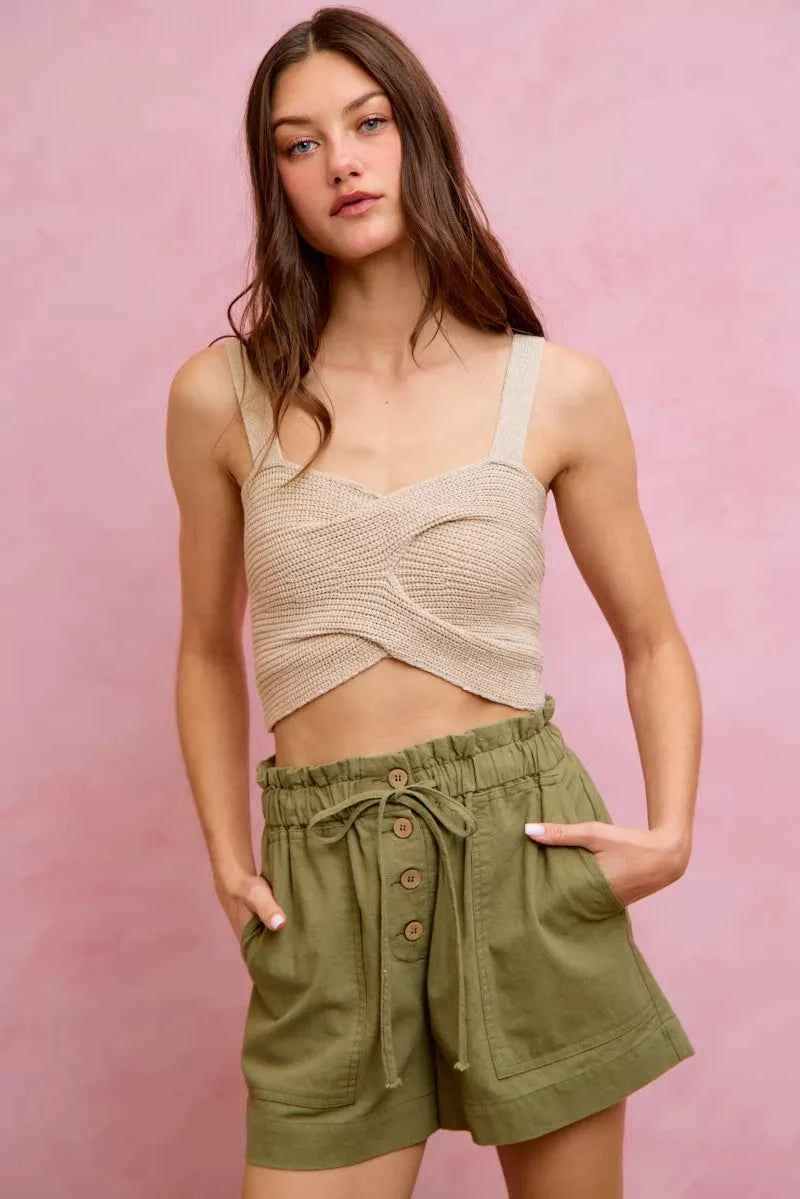 SO ME Paper Bag Patch Pocket Drawstring Twill Shorts 690bd9530a534134bb2b5816bf6570a4-Max-Origin