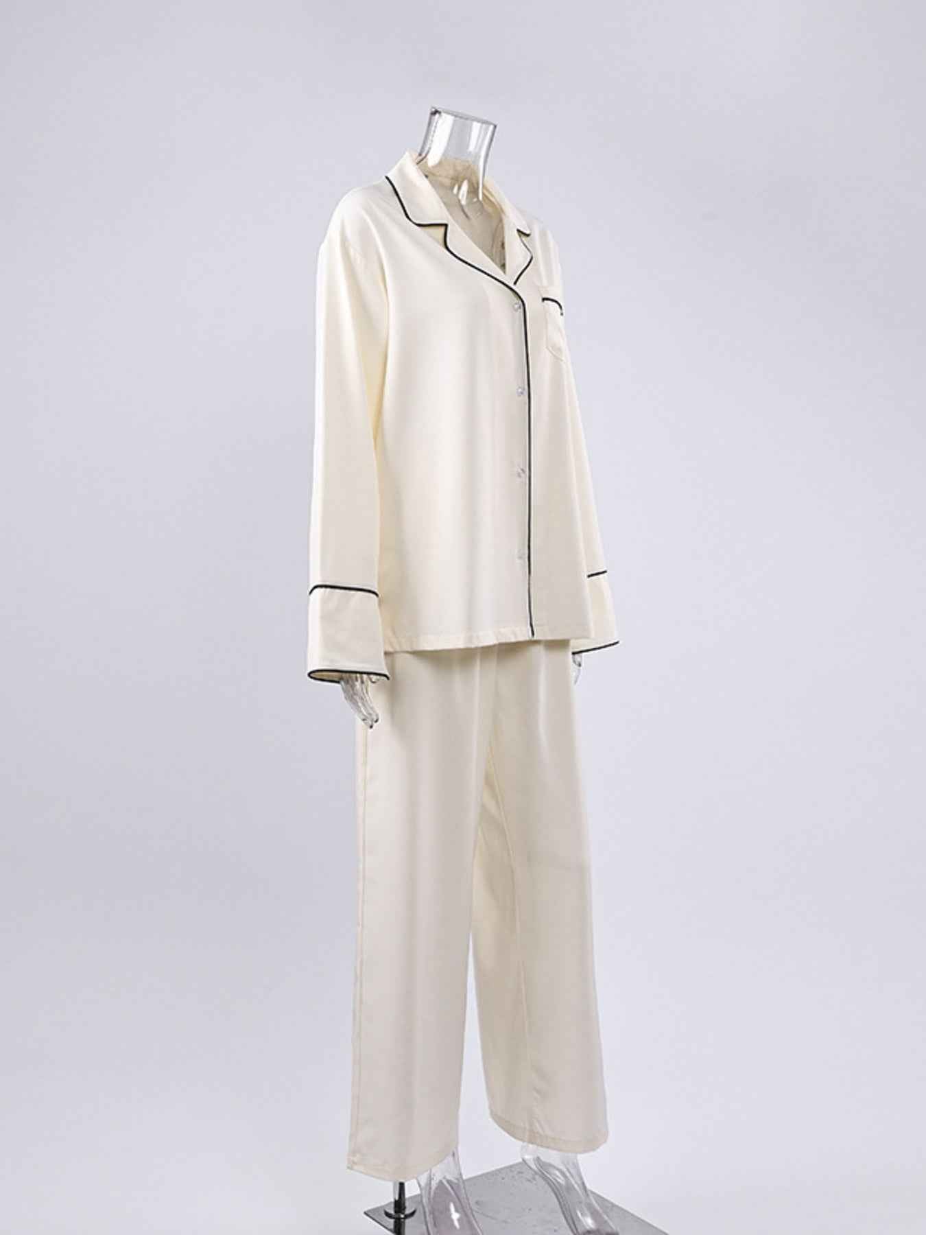 Contrast Trim Button Up Top and Pants Lounge Set 69112dbedd31438298b185eddadf9304-Max