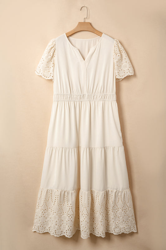 Apricot Plus Size V Neck Lacy Embroidery Patchwork Short Sleeve Maxi Dress 6913f1d03942c365
