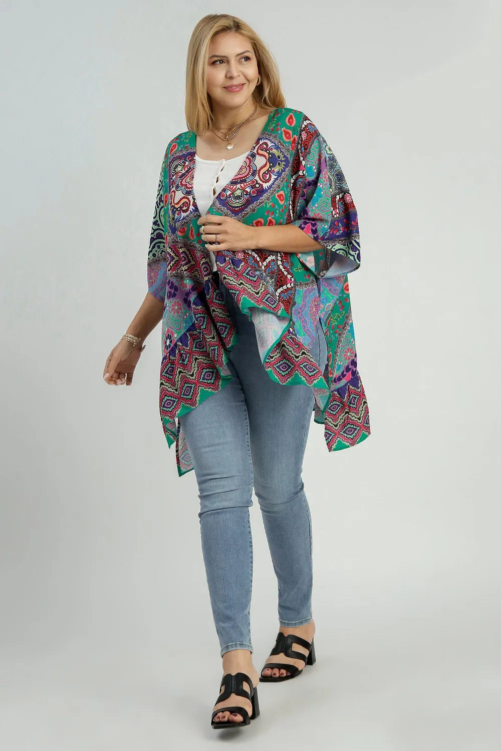 Umgee Full Size Mixed Print Ruffle Hem Open Front Cover Up Plus Size 69182a93-37d8-4a7d-bdc8-3cef5bd49873-Max