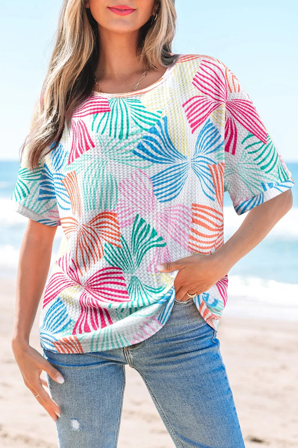 Printed Round Neck Half Sleeve Top Multicolor 691e1089-0760-4fb6-8b49-a143161b0adc-Max-Origin