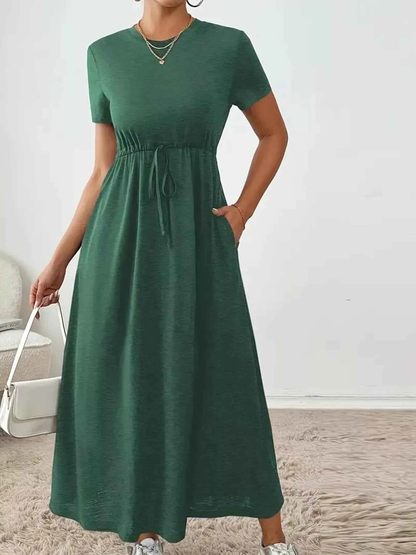 Casual Drawstring Waist Short Sleeve Tee Dress 692331d2fd91444385aa2d64c44f8dc1-Max-Origin