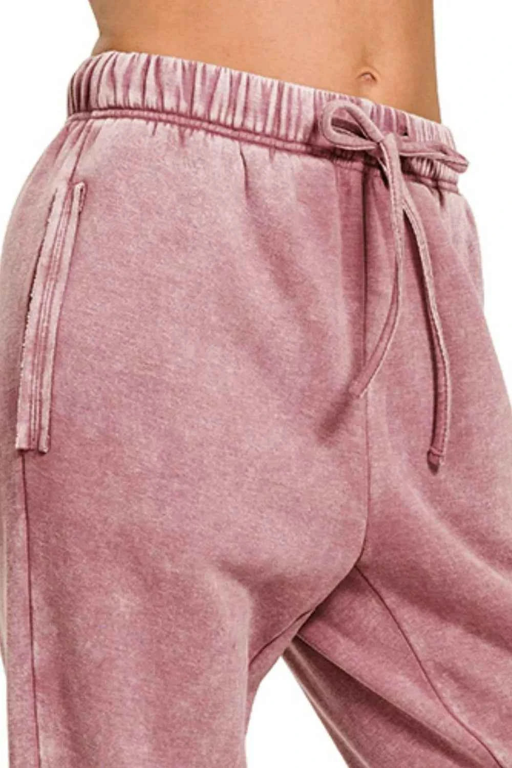Zenana Acid Wash Fleece Sweatpants with Pockets