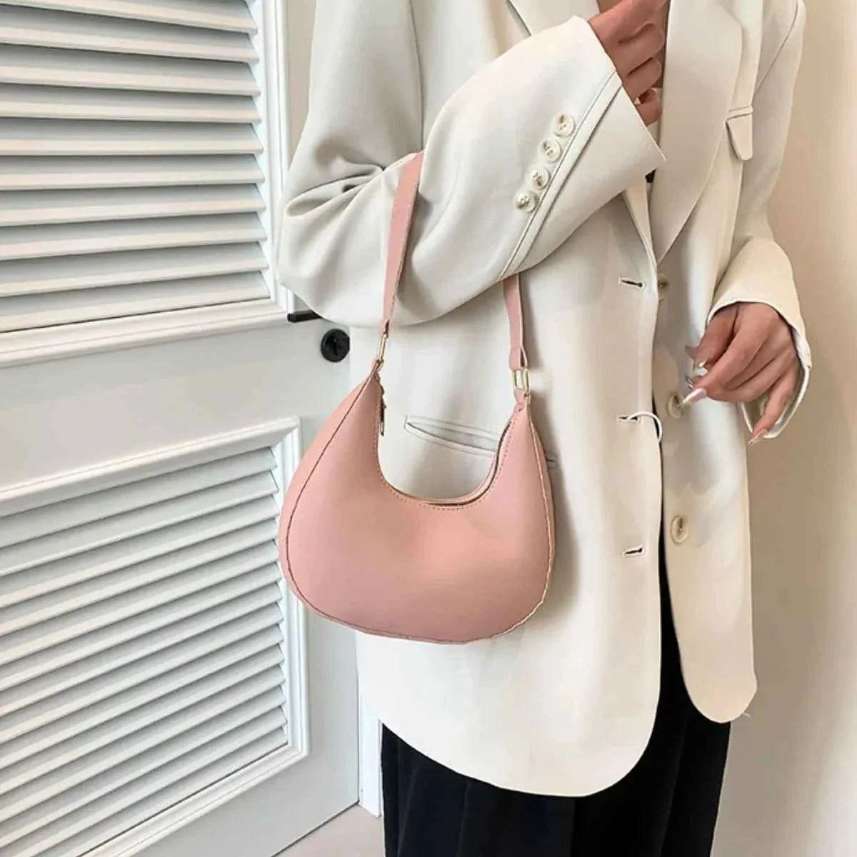 Solid Color Crescent Shoulder Bag Pink onesize 692d0978-65be-450f-9391-931a30a0aa7b-Max-Origin