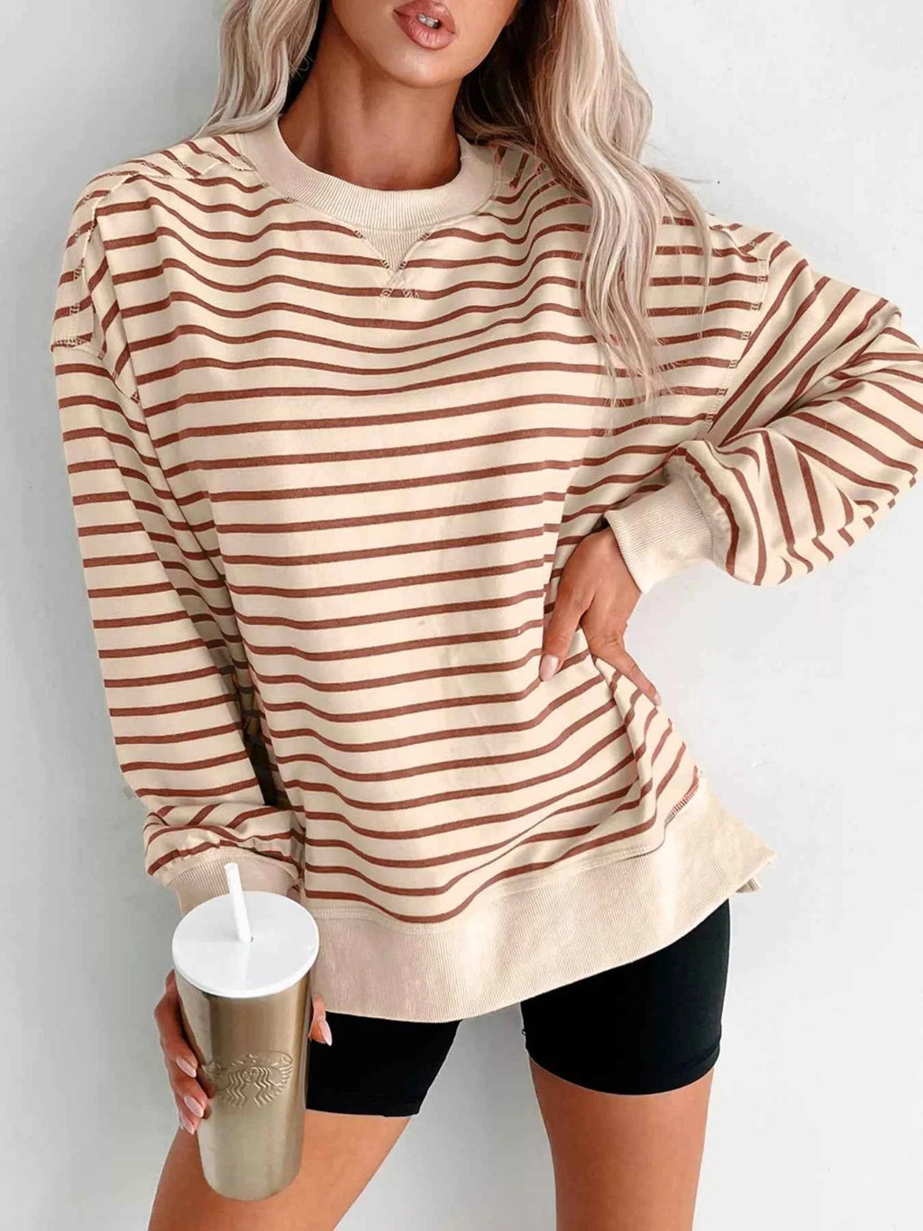 Striped Crew Neck Casual Sweatshirt Stripe 692f9484-2221-442b-b334-0e2b469dfc04-Max-Origin