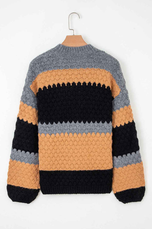 Khaki Colorblock High Neck Baggy Sweater 69374ba2d5dc2ffe