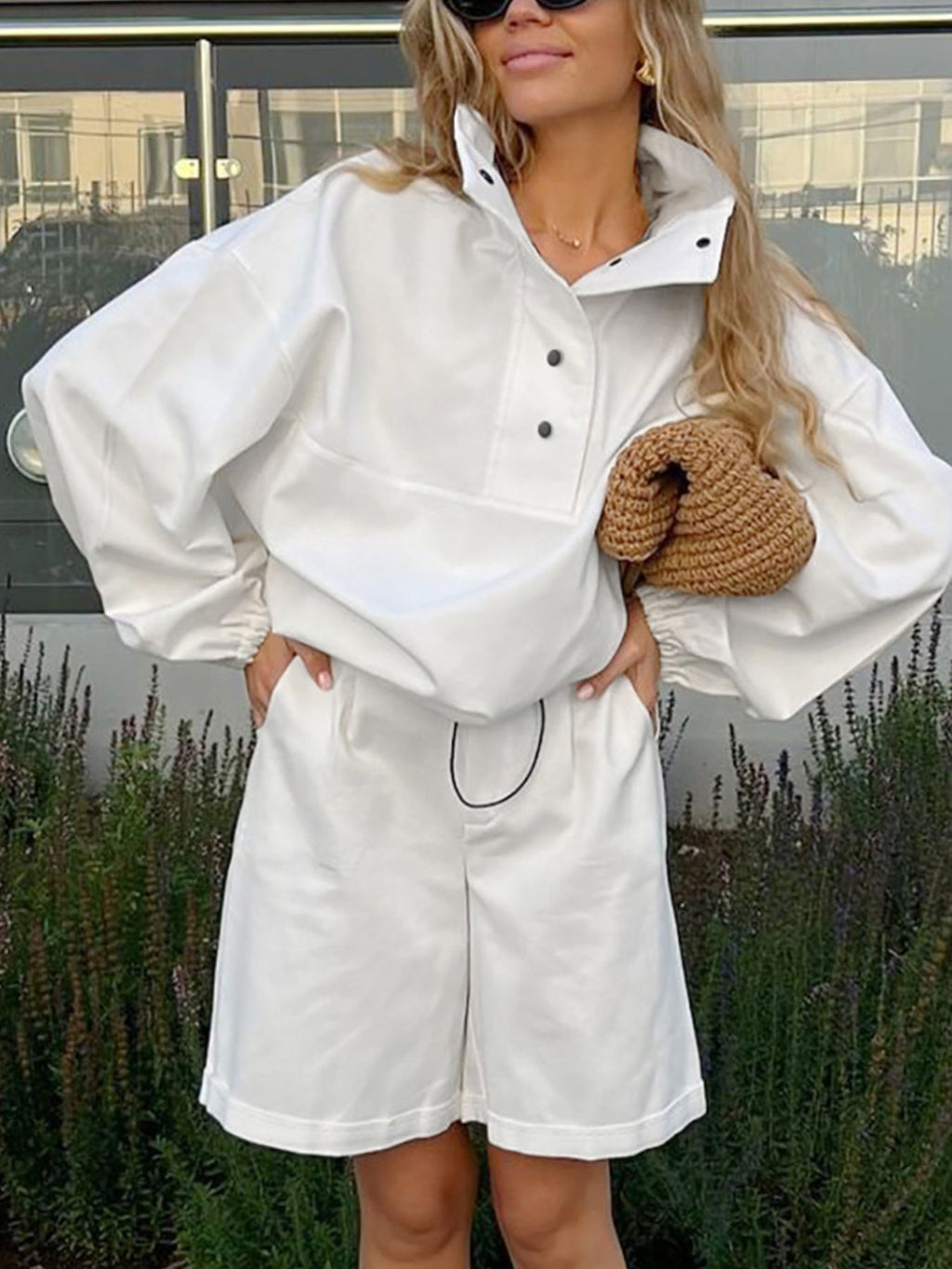 Snap Detail Long Sleeve Top and Shorts Set 693a1e1a-7b1e-4150-bc26-6abc2ca5d4ff-Max