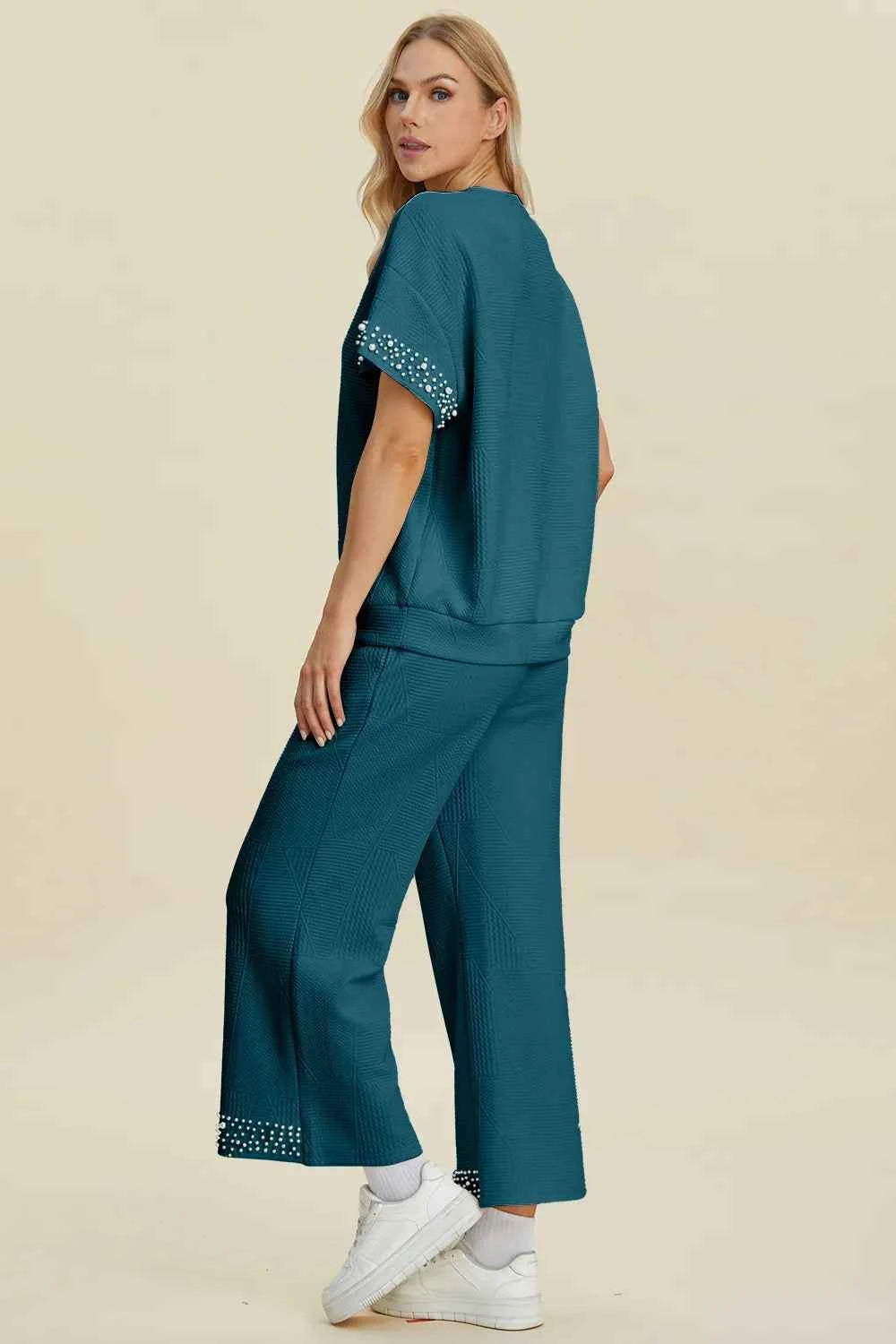 Double Take Full Size Pearl Detail Round Neck Top and Pants Set 693a6133-c354-465e-95dd-c45a87f37e4e-Max