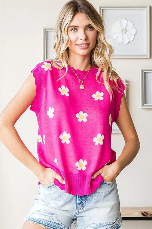 Full Size Flower Pattern Round Neck Sweater Vest 693f4194-6904-4023-b673-54860d1ebf7e-Max