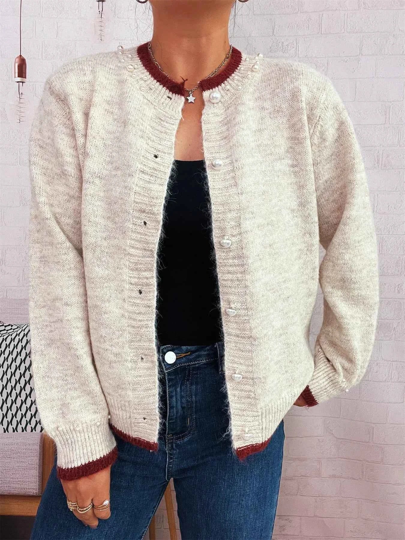Pearl Embellished Button-Front Cardigan 694ab3e80a70453193543ce0a9efdf0f-Max-Origin