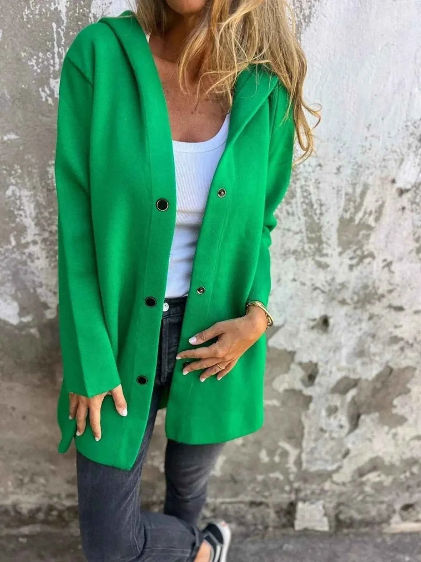 Full Size Snap Down Long Sleeve Hooded Outerwear Plus Size Green 69562f61cf8f4c42b9da193af4ef9102-Max-Origin