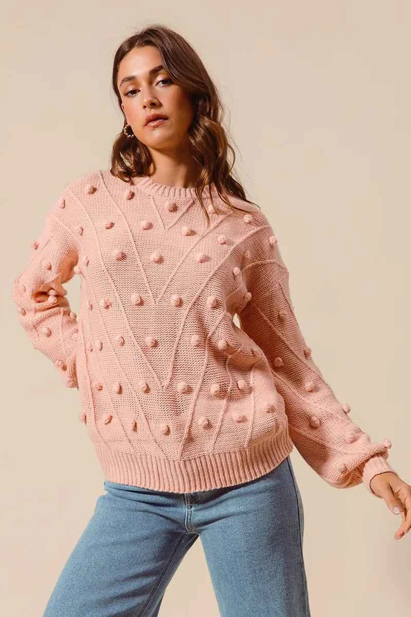 SO ME Pom Pom Textured Knit Sweater Top 6956e99dbe9d42fe95ed5c83b0987db5-Max-Origin