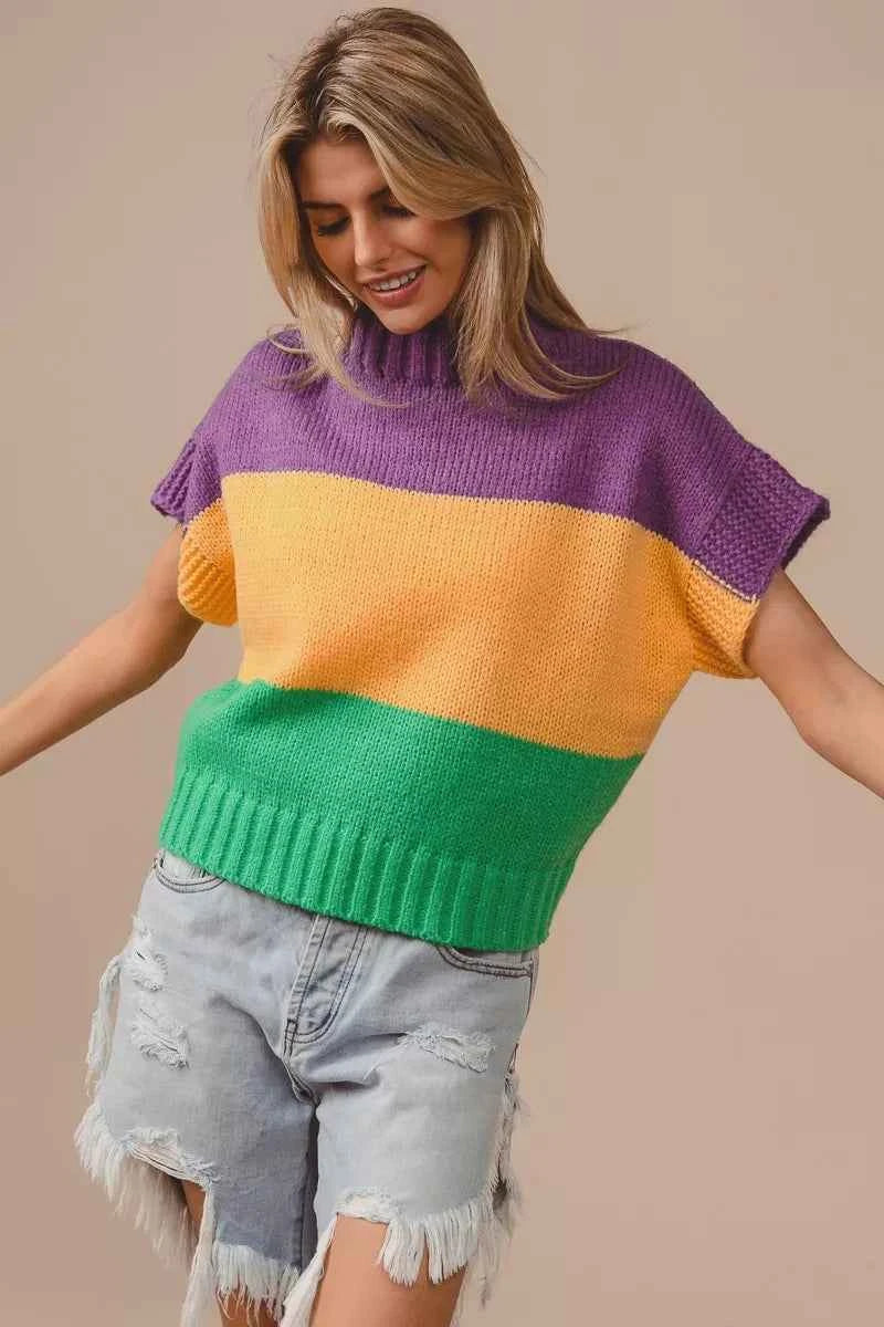 BiBi Mardi Gras Color Block Drop Shoulder Sweater Top 69589dd14392409992c76de570bdcb56-Max-Origin
