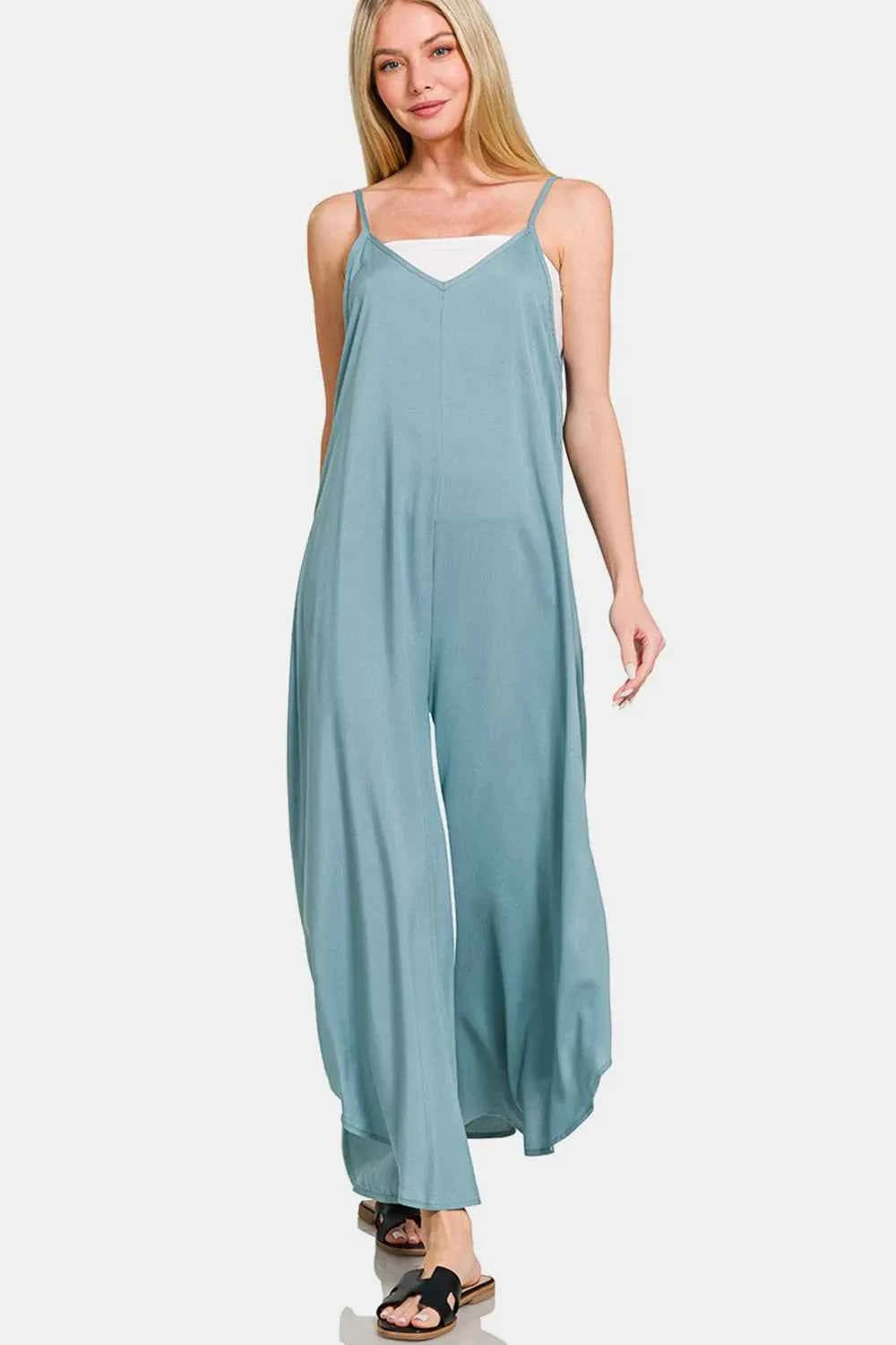 Zenana Spaghetti Strap Wide Leg Overalls with Pockets BLUE GREY 695f428e-259d-4e0e-a0f7-7769d6d90549-Max