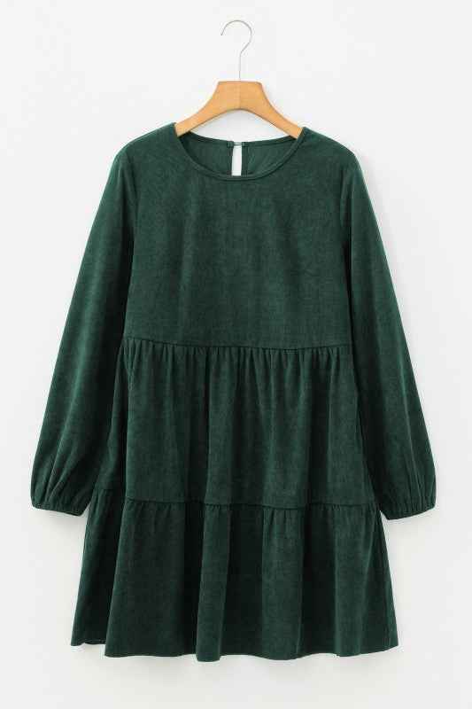 Solid Lantern Sleeve Tiered Mini Dress Mist Green 695fcca5-14d8-4250-9215-075b78ce10fd