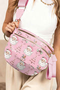 Pink Christmas Graphic Double Zip Crossbody Bag Pink ONE SIZE 95%PU+5%Alloy 696d9e7bbbd48296