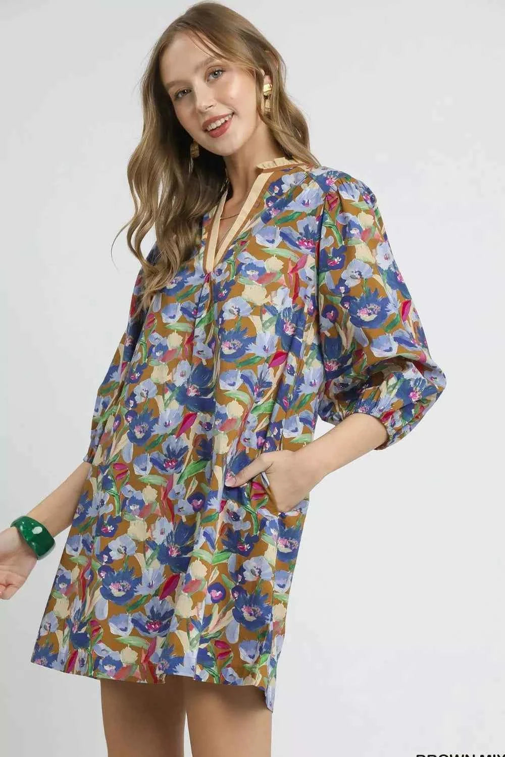 Umgee Boho Floral Balloon Sleeve Mini Dress 696e892b-759f-426e-95e6-a3cbdb1340b3-Max-Origin