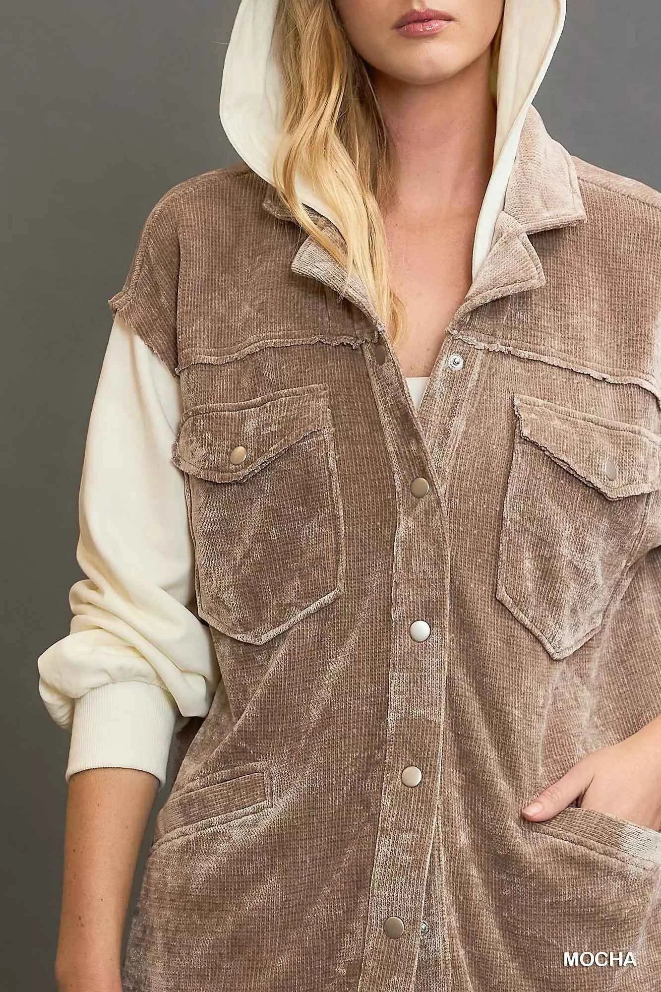 Umgee Contrast Hooded Chenille Jacket 69707d98-4446-4985-9b7f-aeec4b3c492e-Max-Origin