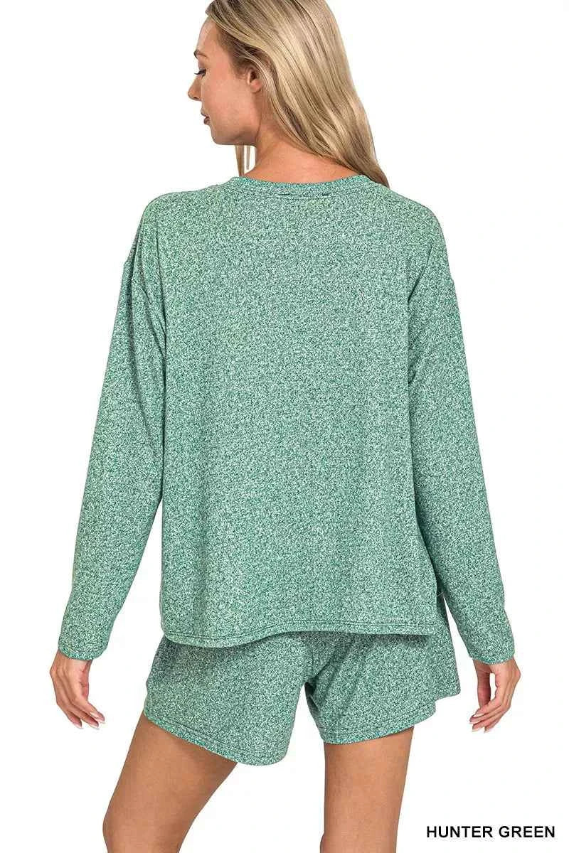 Zenana Soft Melange Long Sleeve Tee and Shorts Set 6972dee486394b90a0c72e0cfe54c6d7-Max-Origin