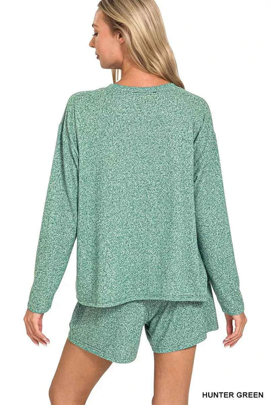 Zenana Soft Melange Long Sleeve Tee and Shorts Set 6972dee486394b90a0c72e0cfe54c6d7-Max-Origin