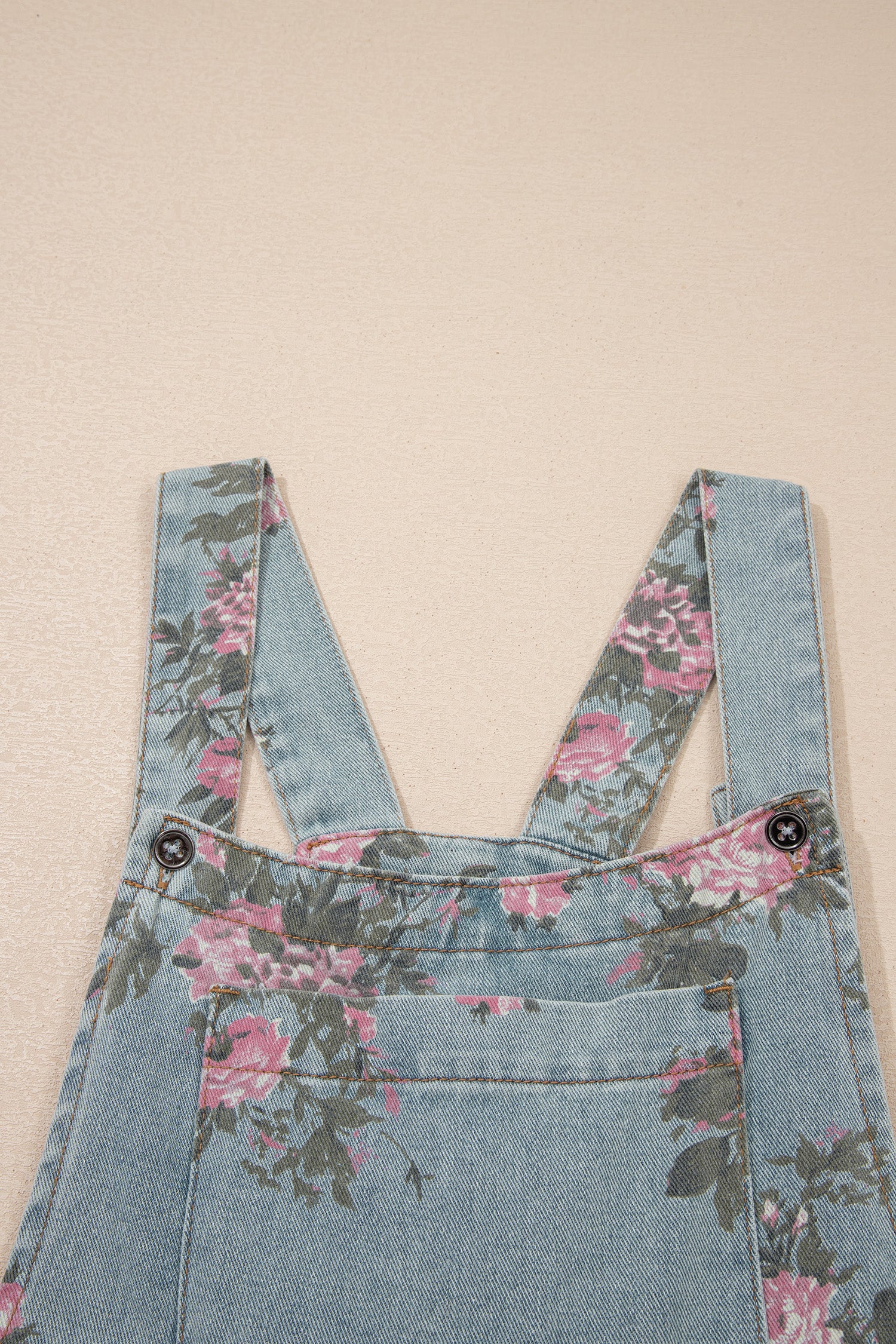 Beau Blue Floral Print Pleated High Waist Wide Leg Denim Jumpsuit 6979e408b7dc43fd