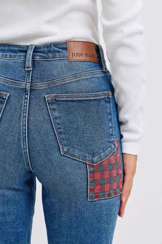 Judy Blue Full Size HW Plaid Patch Slim Fit Jeans Plus Size 69848df4883f48b5aa8ec78493eb7e3d-Max-Origin