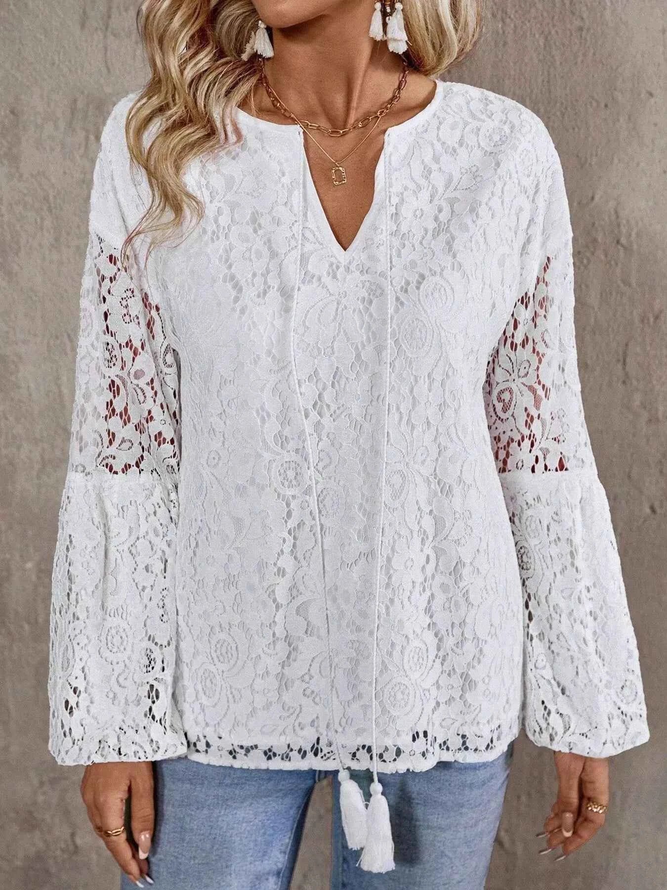 Lace Tie Neck Long Sleeve Blouse 6986560356c44609ab0b409862e6fa66-Max-Origin