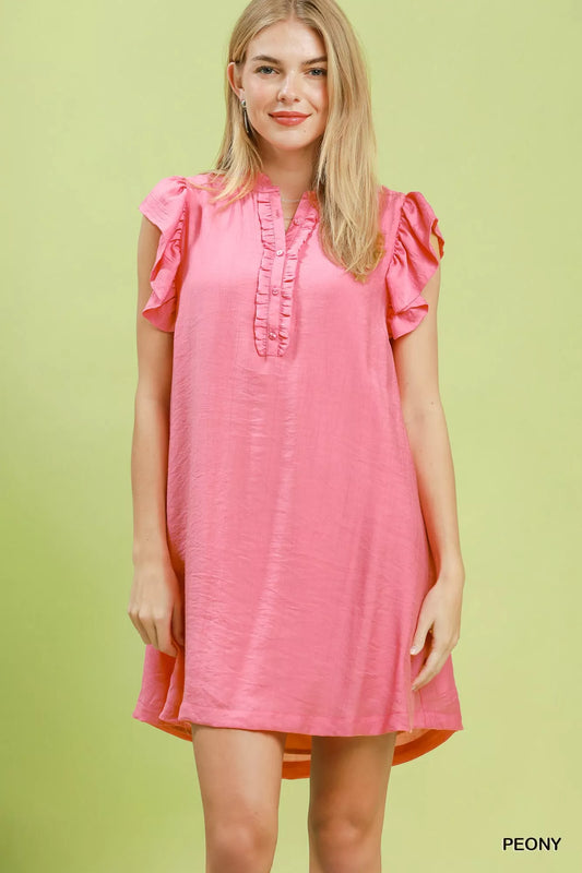 Ruffle Sleeve Henley Shift Dress PEONY 699218ce-e0f6-448c-bbe7-80161a228b5b-Max-Origin