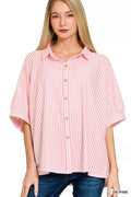 Zenana Oversized Stripe Button Down Shirt DK PINK 6995a87dd0ee4787871e3197b3340399-Max-Origin