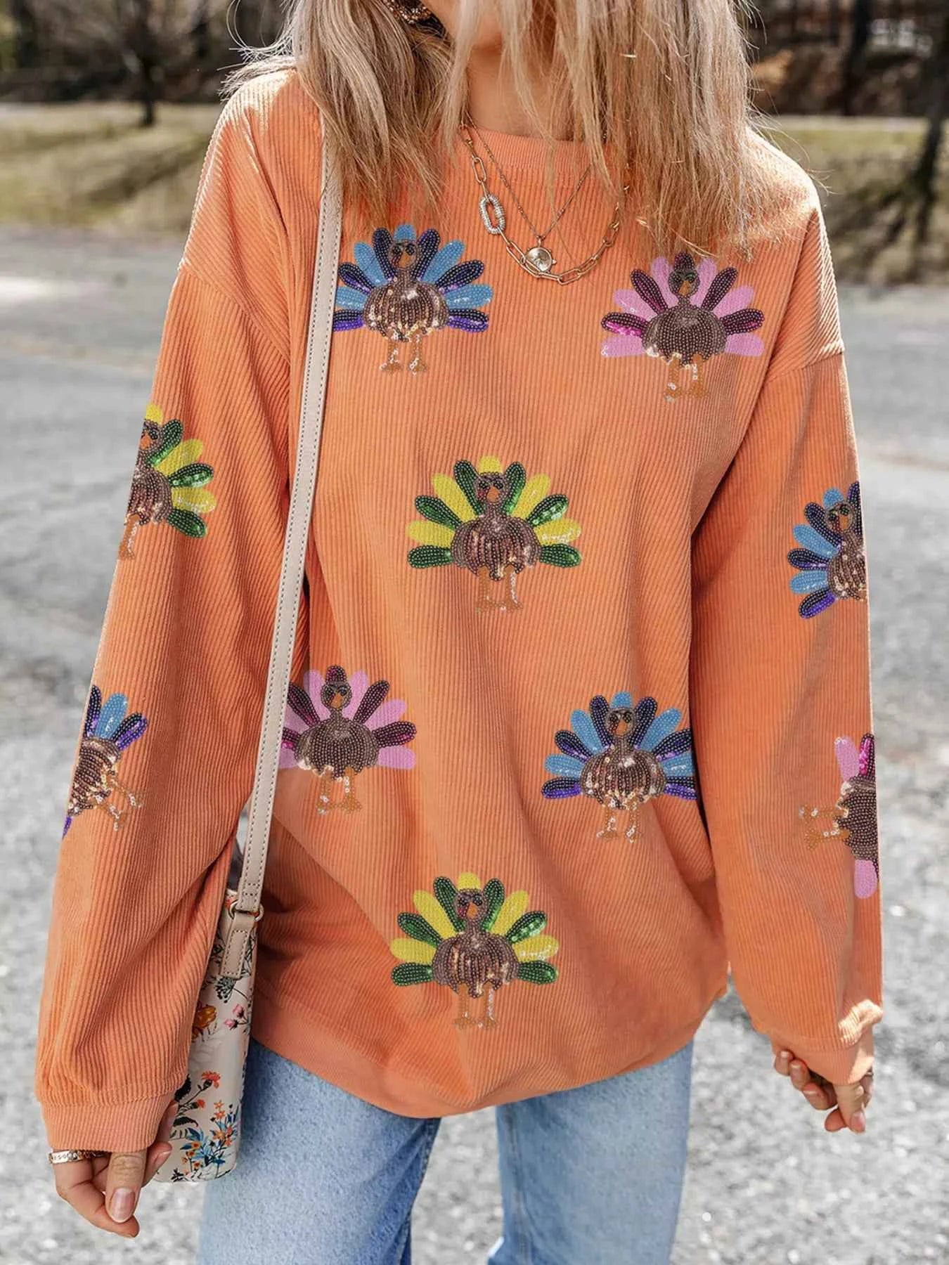 Turkey Graphic Corded Baggy Sweatshirt Tangerine 699bf431ce9a438dada6ca0f7fcc99f4-Max-Origin
