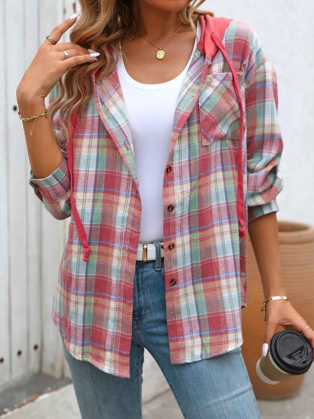 Plaid Button-Up Hooded Shirt 699c5c07d3eb46f3b93da24c2309704e-Max-Origin