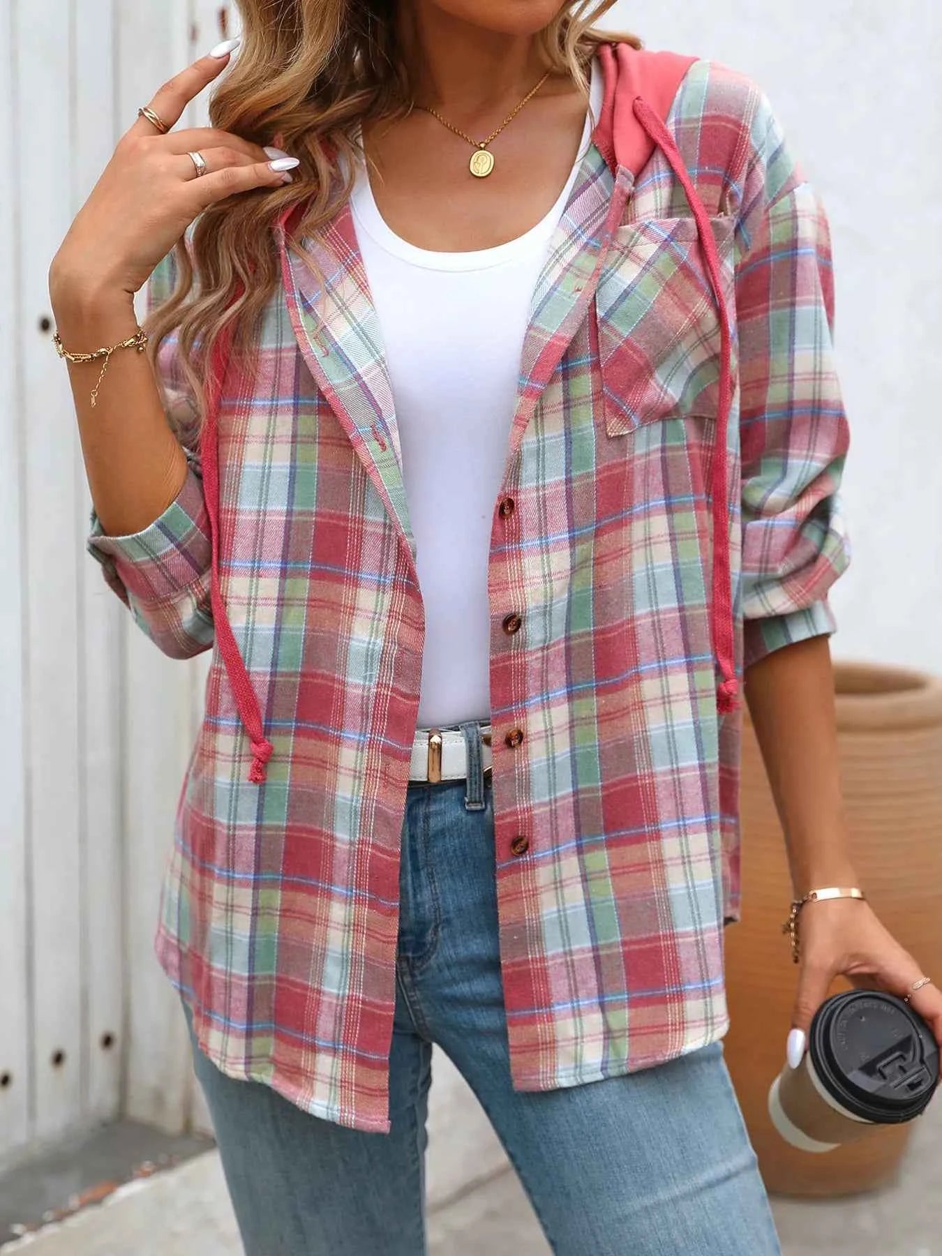 Plaid Button-Up Hooded Shirt 699c5c07d3eb46f3b93da24c2309704e-Max-Origin