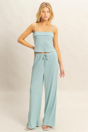 Rib Knit Cami Top and Pants Set AQUA 699c6982defb4e02b50ff01be67e7ada-Max-Origin