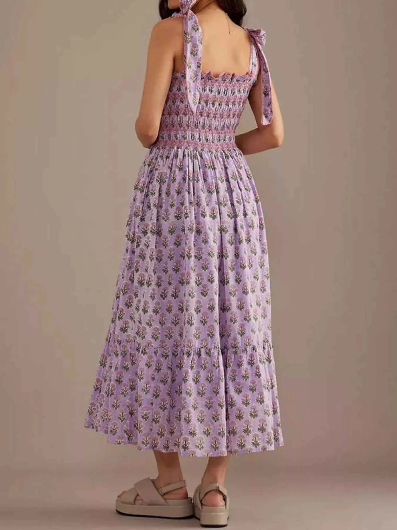 Floral Smocked Tie-Shoulder Midi Dress 69a75fbf-234d-4dba-ae8d-fa9285965d40-Max-Origin