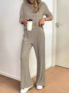 Plus Size Ribbed Knit Button-Front Top and Pants Set Khaki 69b669f4ccf043ba905c6332faa19015-Max-Origin