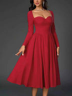 Sweetheart Neckline Long Sleeve A-Line Midi Dress 69b7001da3e340af81d388a80dea8e1e-Max-Origin