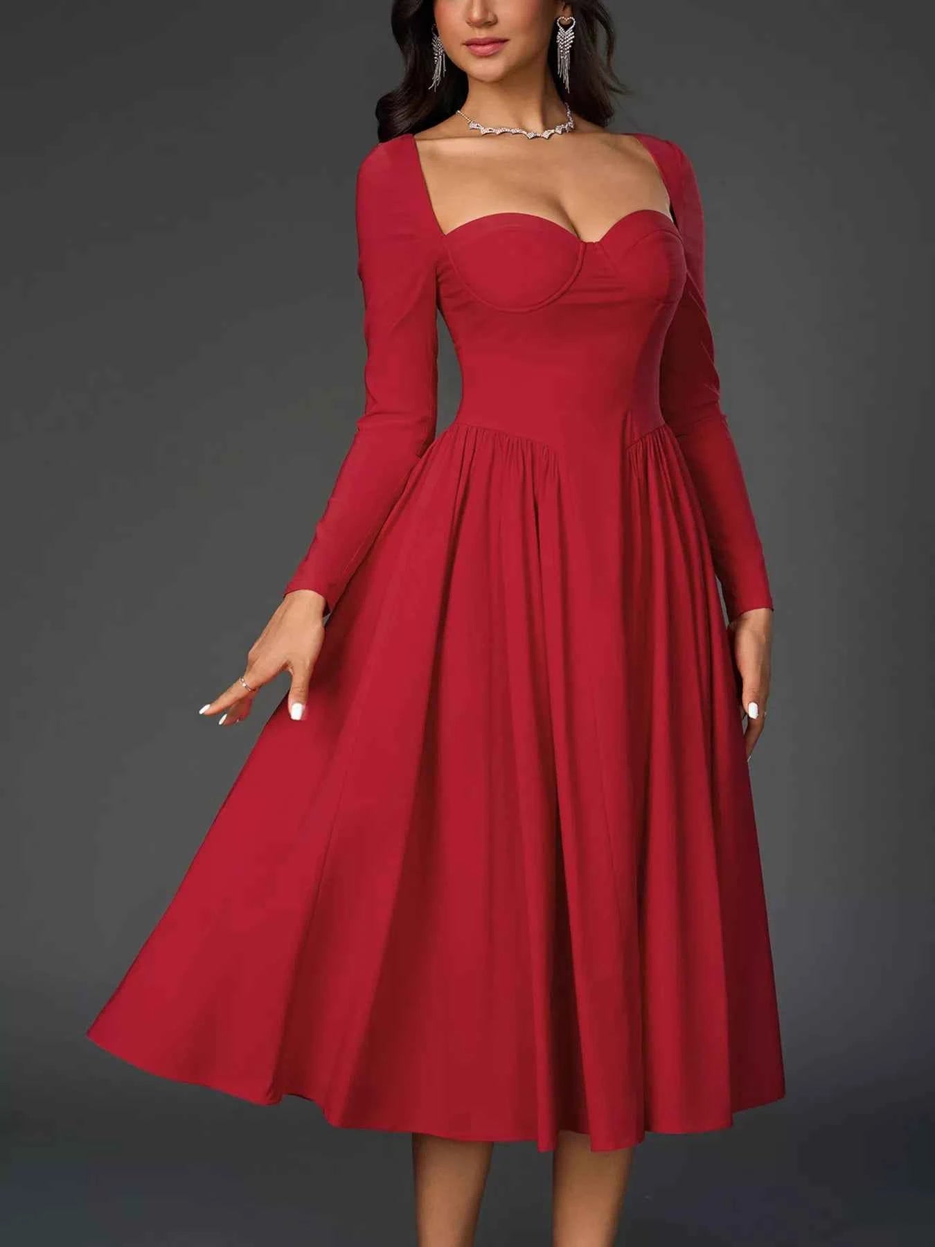 Sweetheart Neckline Long Sleeve A-Line Midi Dress 69b7001da3e340af81d388a80dea8e1e-Max-Origin