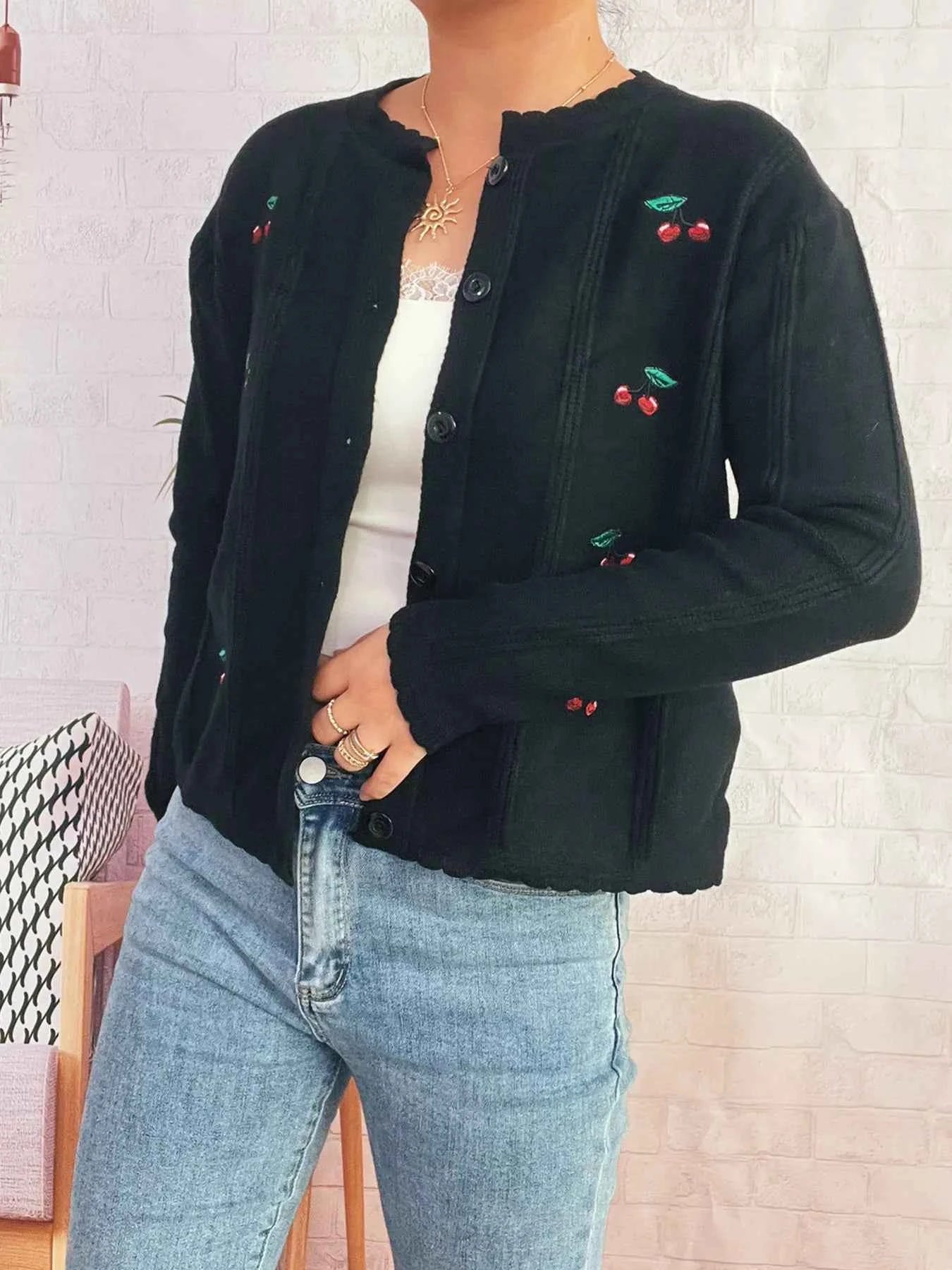 Cherry Embroidered Button Up Cardigan 69bb23f809d64c6e8745c56c494532e7-Max-Origin