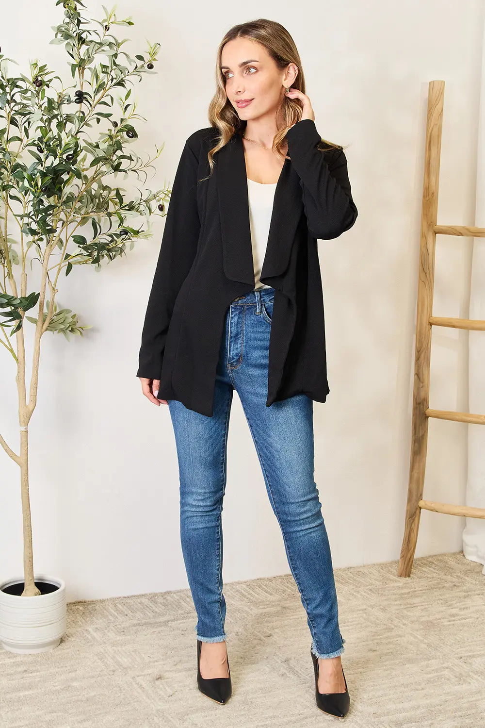 Heimish Full Size Open Front Long Sleeve Blazer 69cd9201e28549e2ae450f5d6bc8481a-Max
