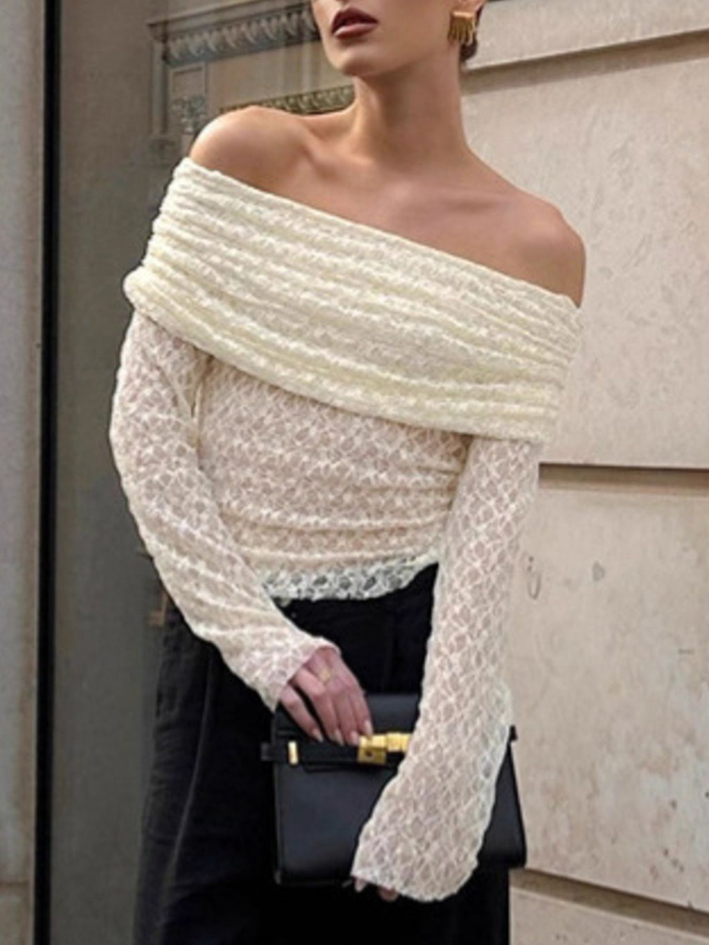 Off Shoulder Long Sleeve Lace Top 69d9370e-9559-4981-9854-e0fbcc2b01f8-Max