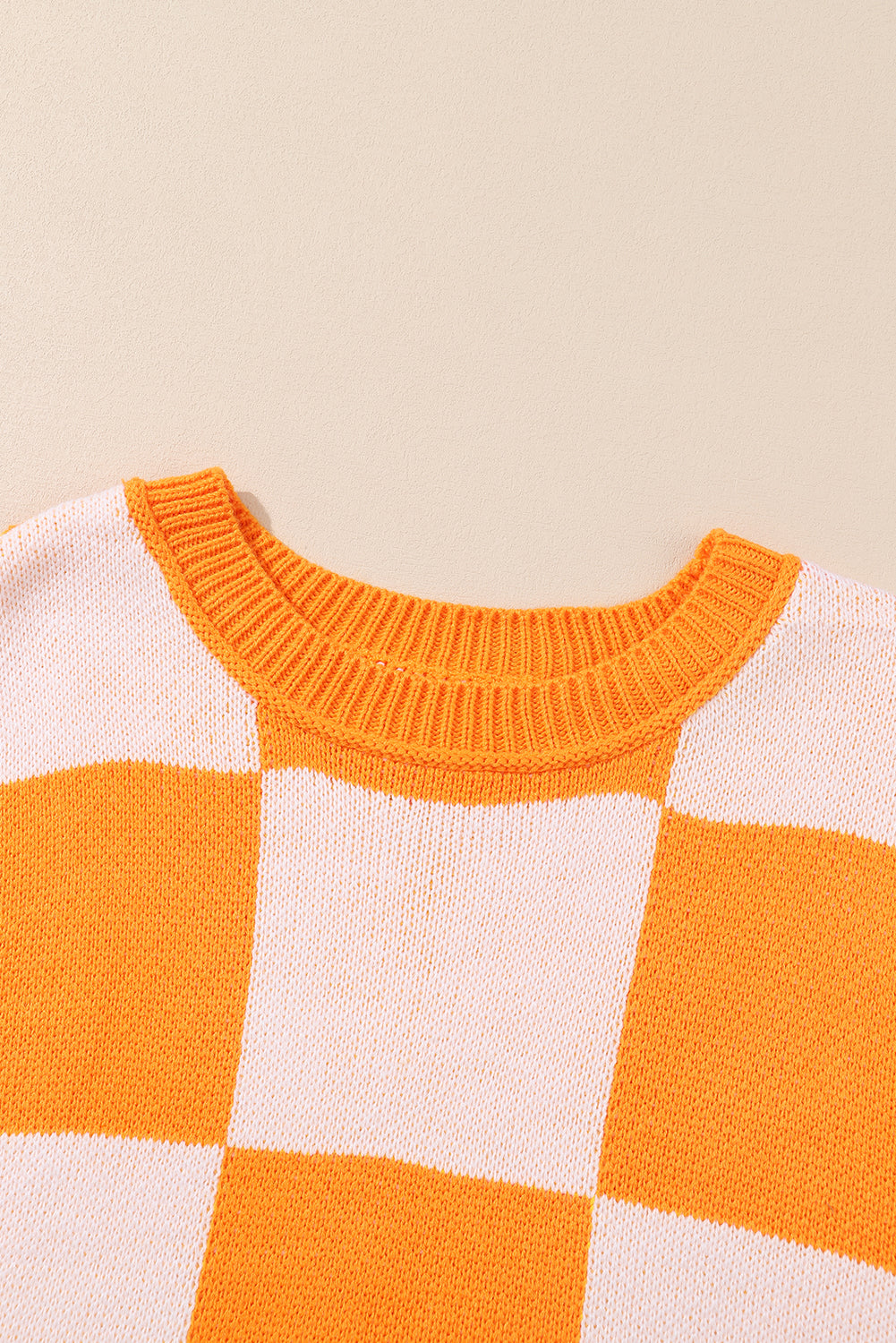 Orange & White Plaid Exposed Seam Bishop Sleeve Sweater 69dd928af544096a
