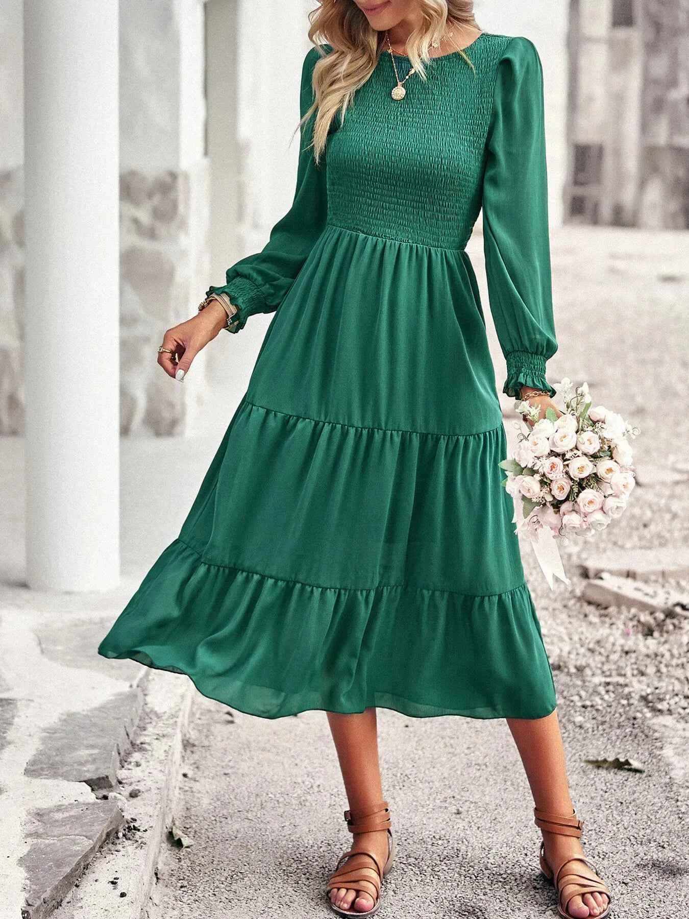 Smocked Long Sleeve Tiered Dress 69dd9955249344d88e094a8d431006b0-Max-Origin